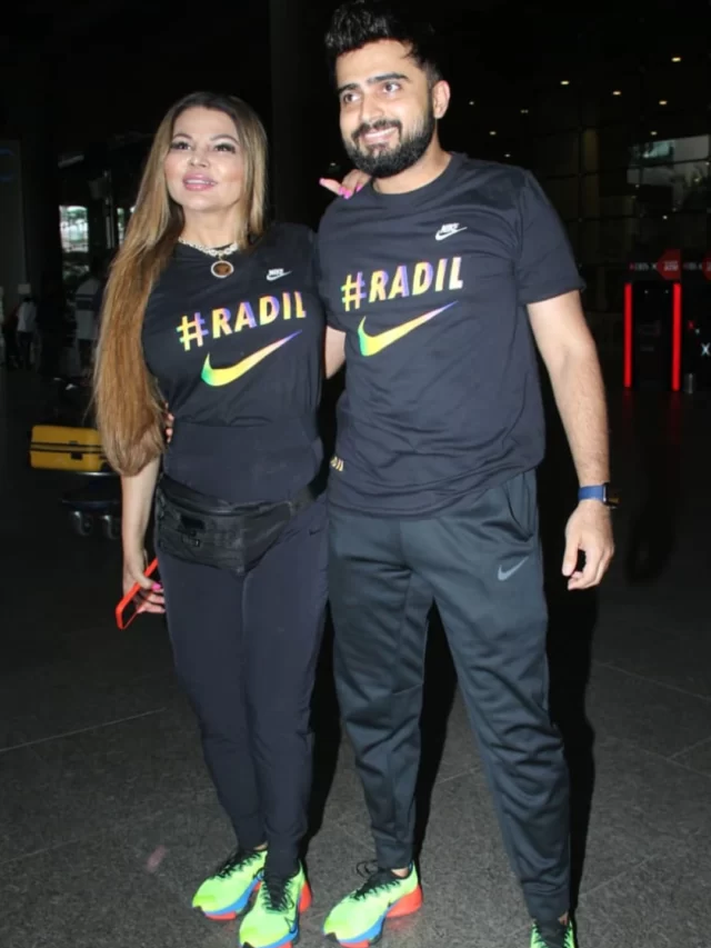 Couple Rakhi Sawant & Adil Khan spot at airport