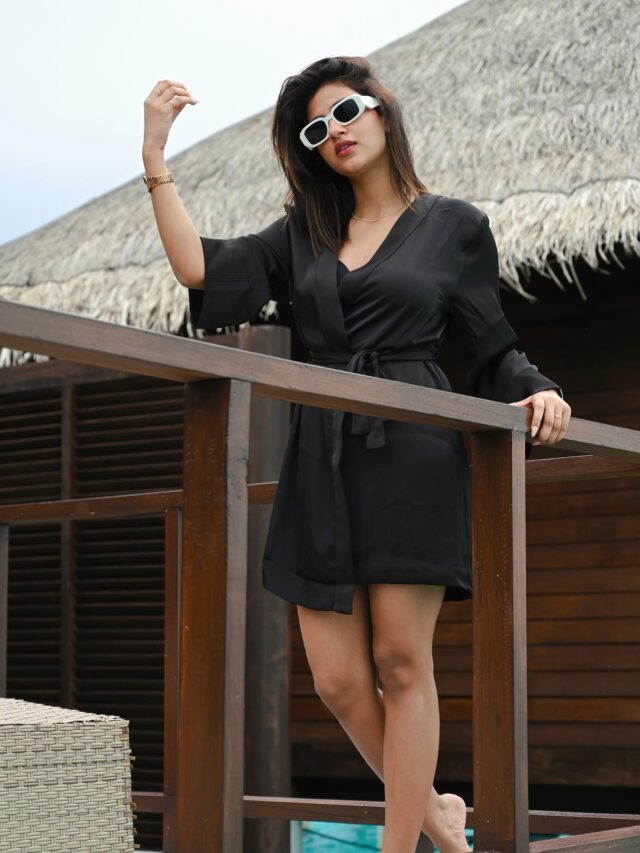Anjali Arora Beautiful Look in Black Dress Maldives Vacation