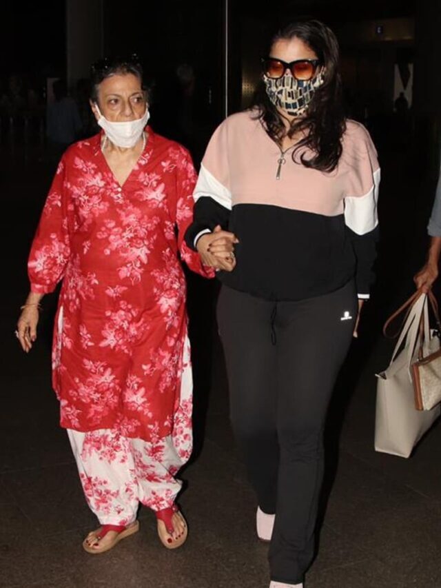 Kajol Devgan with Mom Tanuja at Mumbai Airport