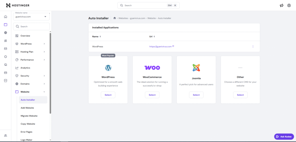 wordpress hostinger installation